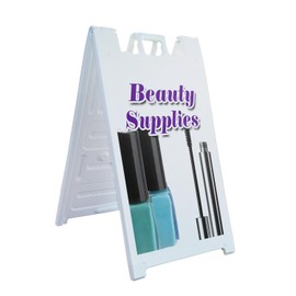 A-Frame Sidewalk Beauty Supplies 24" x 36" Double Sided A-Frame Sidewalk Sign, Includes 2 Plastic Inserts | Foldable Portable White Signicade Sandwich Board Signs