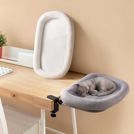 Cat Desk Bed, Desk Cat Bed Perfect Cat Hammock for Your Desk with Replaceable Cat Bed, Soft Faux Fur Fabric, Foldable Cat Desk Perch for Indoor, Steel Frame, Supports up to 50lbs, Removable Washable