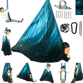 HiCamer Sensory Swing for Kids Indoor and Outdoor Therapy Cuddle Swing Snuggle Hammock Chair Holds up to 300 lbs with Hardware Hanger Kit For Aspergers Autism ADHD (Space Teal)