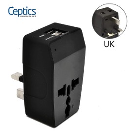 UK Travel Adapter Plug with USB by Ceptics, Dual USB with 2 Inputs - Perfect for Traveling to England, Hong Kong, UAE, Dubai (Type G)