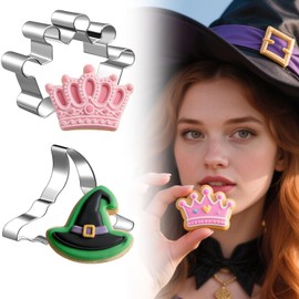 Teenyyou 2 Pcs Princess and Witch Party Favors, 3" Pink and Green Cookie Cutters Crown Witch Hat Cookie Cutter for Party Baking Decoration