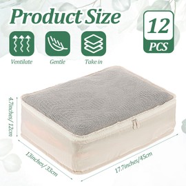 12 Pcs Packing Cubes for Suitcase Travel Luggage Organizers Bulk Large Mesh Clothing Underwear Bags Foldable Laundry Bags for Hiking Camping Backpacking Clothes Accessories (Beige)