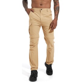 Men's Convertible Hiking Pants Zip Off Lightweight Quick Dry Fishing Camping Travel Safari Outdoor Cargo Pants Khaki 38