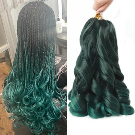 French Curl Braiding Hair 8 packs 12 Inch Loose Wave Braiding Hair Pre Stretched Synthetic Hair Extensions for Women and Kids(T1B/Dark Green, 8packs)
