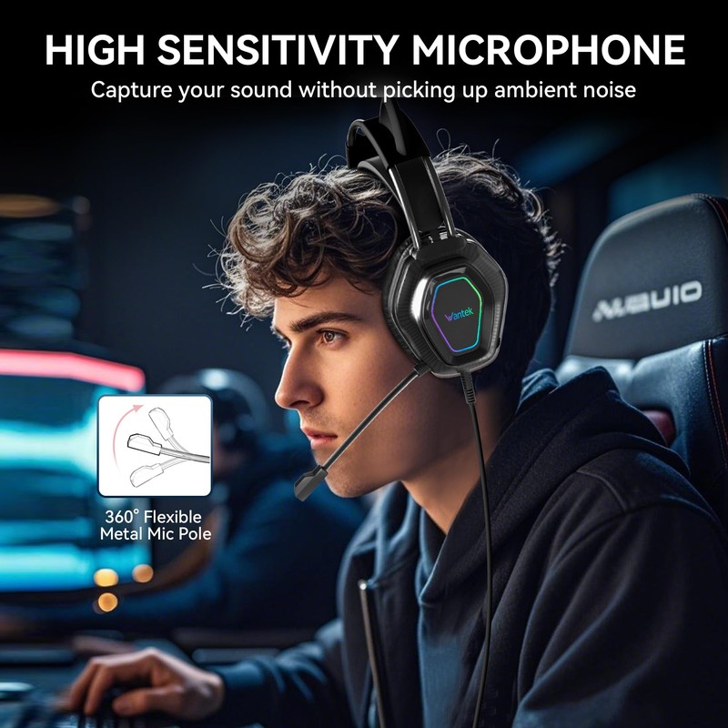 Wantek Cute Cat-Ear Gaming Headset - 50mm Drivers, Noise-Cancelling Mic,
