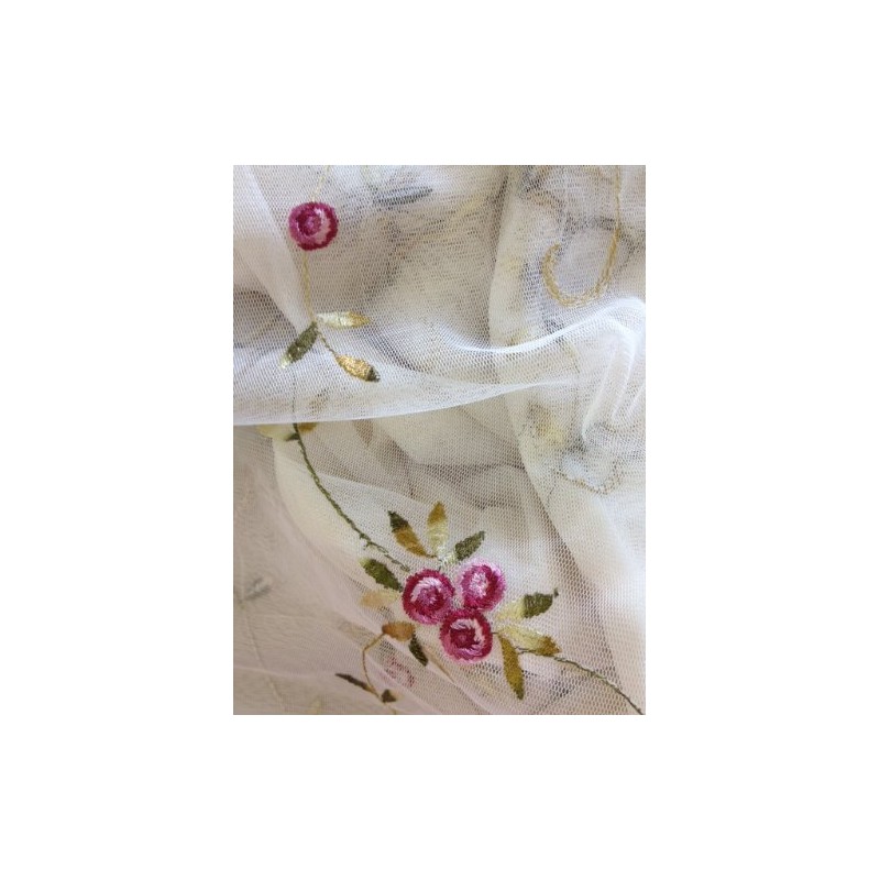 Creative Linens Embroidered Lace Roses Floral Window Curtain Panel with