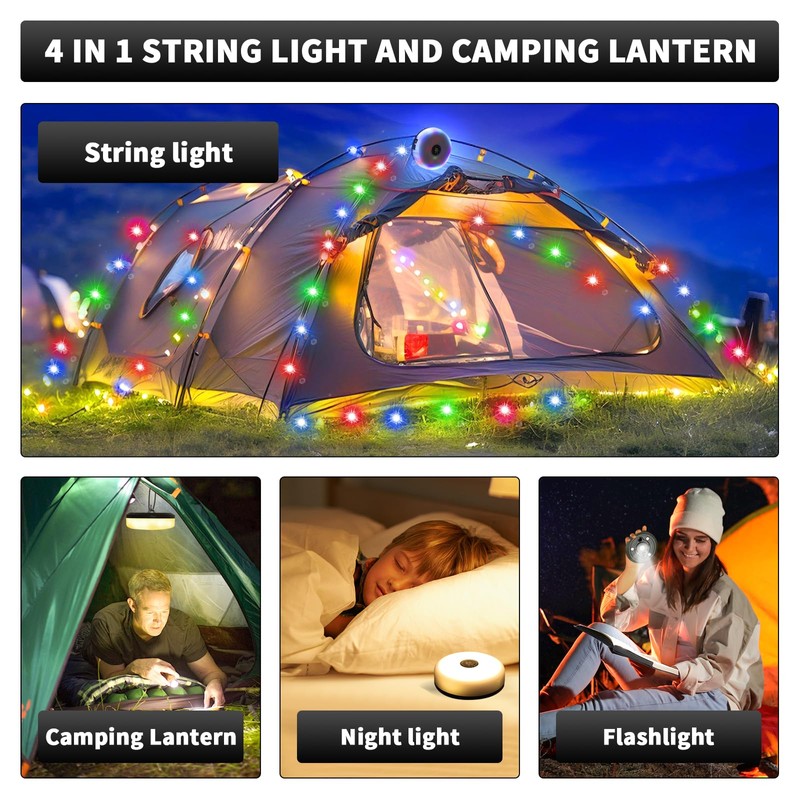Camping String Lights, Waterproof 10m Outdoor Fairy Lights with 8