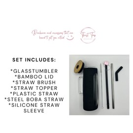 Thirst Trap Drinkware 20 oz Glass Tumbler with Handle, Boba Coffee Smoothie Cup with Bamboo Lid, Silicone Protective Sleeve, BPA Free (Black)