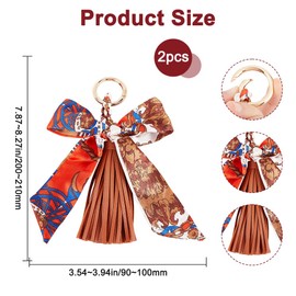 Beebeecraft 2pcs Bow Tassel Keychain Sienna Silk Ribbon Bowknot Handbag Charm Keyring Decor for Women Girl