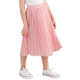 GORLYA Girls Chiffon Pleated Elastic High Waist A-Line Boho Swing Maxi Long Skirt 4-14T (GOR1115,Pink,14Y)
