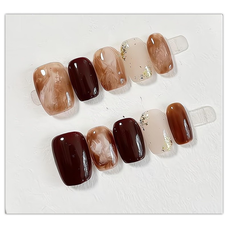 Nail Tips, Set of 24 Flesh Nails, 3D Handmade Nail