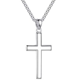 Ursteel Cross Necklace for Men, 925 Sterling Silver Cross Pendant Necklace Mens Cross Necklaces Cross Chain for Men 30 Inch Necklace Gifts for Father Fathers Day Valentines Gifts