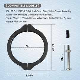 152165 & 1521656, 6-1/2-Inch Sand Filter Valve Clamp Assembly(with Screw and Nut Compatible with Pentair，for Six-Way 1-1/2 Inch HiFlow Valve; Sand Dollar(R) Filter Systems; Meteor Filter System