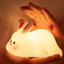 Ocegaoem Bunny Night Light, Cute Silicone Rabbit Lamp, Dimmable LED Nursery Nightlight, Rechargeable Touch Control with Timer, Kids Bedroom Baby Lamp Easter Gift
