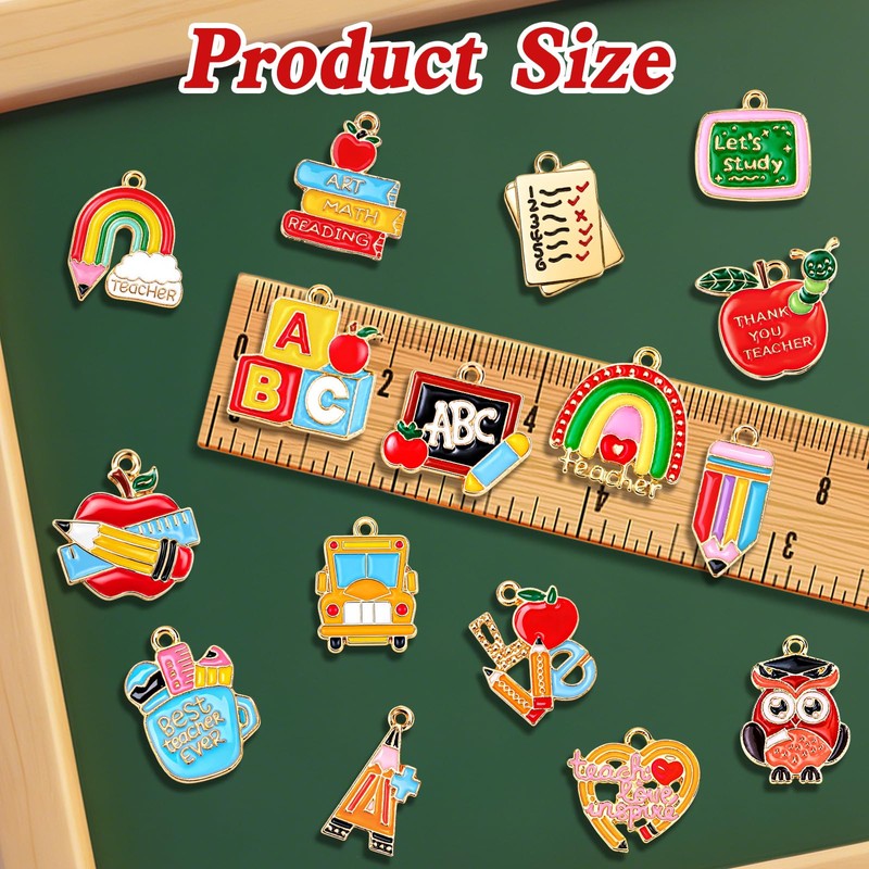 RUEGGVAT 40Pcs Back to School Charms, Teacher Charms for Jewelry