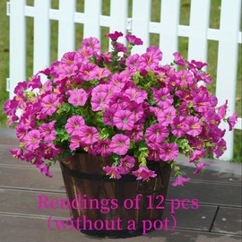 Artificial Flower, 12pcs/set Simulated 7-head Eucalyptus Morning Glory Fake Flower, Plastic Plants, Decorative Flowers for Home Garden Outdoor Decoration, Living Room Decor, Plastic Plants:_Magenta_12pcs