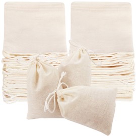 Boao 50 Pcs Cheese Cloth Tea Bags 4 x 3 Inch for Straining Reusable Tea Filter Loose Empty Soup Spice Bags for Cooking Cold Brew Coffee Muslin Strainer