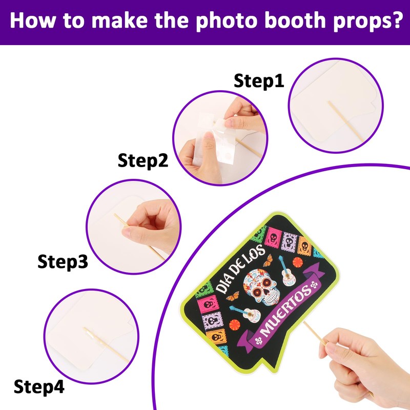 30PCS Day of the Dead Photo Booth Props, Halloween Party