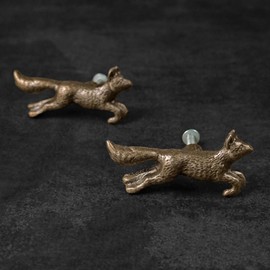 BROOK AND BIRCH Antique Brass Fox Drawer Knob Metal Animal Cabinet Dresser Knob Pull Nursery Cupboard Wardrobe Knobs Handles - Set of 4