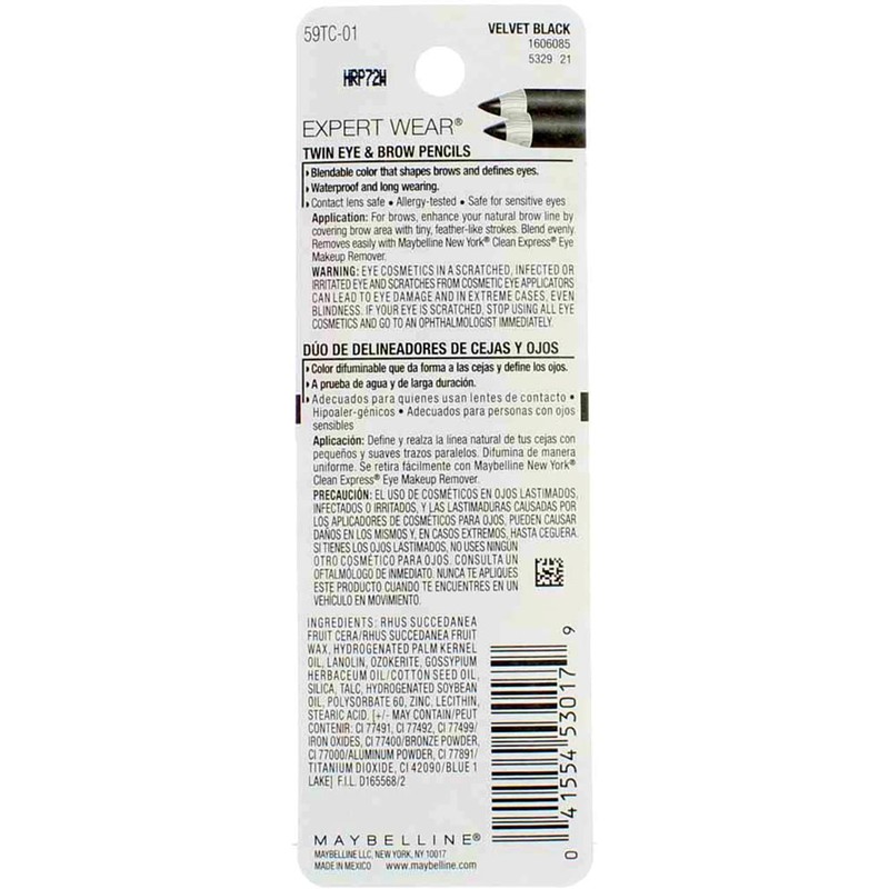 Maybelline Expert Eyes Twin Brow And Eye Pencils, Velvet Black