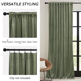 RYB HOME Sage Green Velvet Curtains with Hook Tape, Thermal Insulated Privacy Protect Decorative Drapes for Home Theater, W 52 x L 72 inches, 2 Panels Set