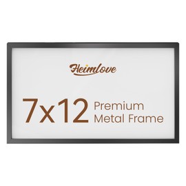 Heimlove 7x12 Metal Picture Frame,Black Aluminum Photo Frames-Real Tempered Glass,Wall Mounting Horizontally or Vertically,Simple and Elegant Decor for Wall-1Pack