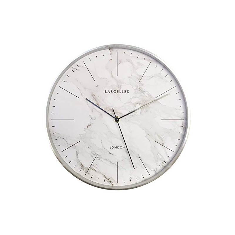 Lascelles London Brushed Chrome Metal Cased Wall Clock with Marble