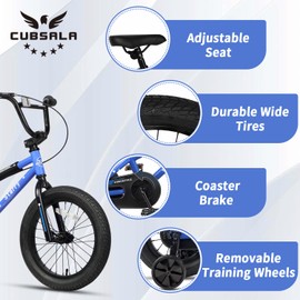 cubsala 16 Inch Little Kids Bike for Over 4 Years Old Boys Girls Youth BMX Style Bicycle with Training Wheels Coaster & Rear V Brake, Blue
