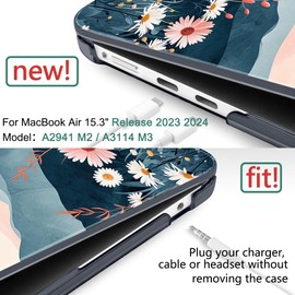 DONGKE Compatible with M3 MacBook Air 15 inch Case 2024 2023 A3114 A2941 M2 Retina Display Touch ID, Plastic Hard Case & Keyboard Skin & Screen Protector for MacBook Air 15.3" - Sun & Daisie