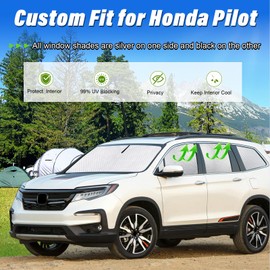 KMF 8pcs Thicken Sun Shades for Honda Pilot 2016-2022 Accessories, Custom Fit Full Car Window Covers Sunshade for Windshield Side Rear, UV Block and Blackout Privacy for Camping Outdoor