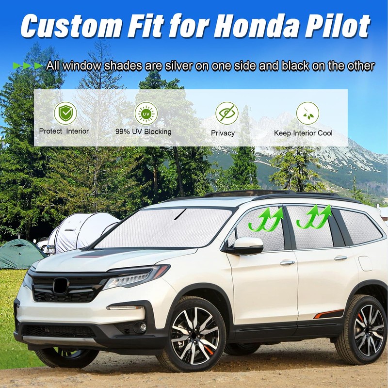 KMF 8pcs Thicken Sun Shades for Honda Pilot 2016-2022 Accessories,