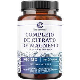 Nobi Nutrition Citrato de Magnesio 500 mg, 60 Cápsulas  Complejo de Alta absorción con óxido de magnesio elemental hecho en EE. UU. sin OGM y sin soja