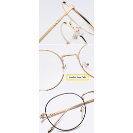 Dauco Unisex Glasses Silver and Black Retro Sixties Style Round Metal Clear Lens - Type6