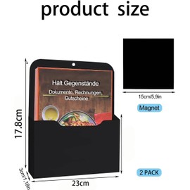 SVUPUE Magnetic File Holder, 2 Pack Magnetic Paper Holder for Refrigerator, Magnetic Paper Holder Document Holder, File Cabinets and Fridge, Office Supplies Storage Papers Letter Holder, Black,Medium