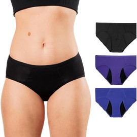 Bambody Absorbent Brief, Super Comfy Period Underwear for Women - Leakproof Period Panties - X-Large, 3 Pack, Black - Dark Blue - Purple