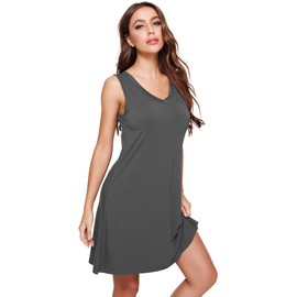 WiWi Viscose from Bamboo Nightgown for Women Cooling Sleeveless Tank Sleepwear Soft V Neck Sleep Shirts Pajamas Gown S-4X, Iron Grey, Large
