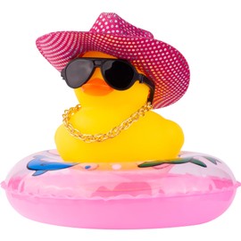 MuMyer Rubber Ducks for Cars Dashboard Cowboy Duck Car Ornaments Yellow Duck Dashboard Decorations Accessories with Mini Disco Cowboy Hat Swim Ring Scarf Sunglasses and Special Prop(DC4)