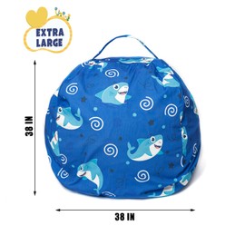 Round Bean Bag Cover Only without Filling, Large Stuffed Animal Bean Bag Storage, Bean Bag Chair Cover, Beanbag Covers with no Filling for Kids and Teens (Shark, X-Large)