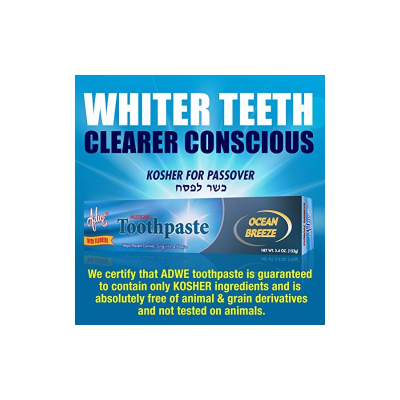 Adwe Laboratories Kosher Toothpaste Fluoride Ocean Breeze - 6.4 OZ.