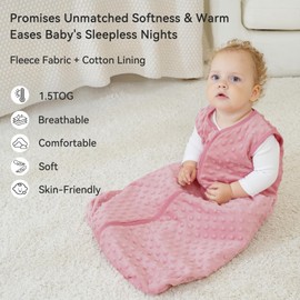 Unnivoll Baby Sleeping Bag 1.5 Tog with Plush Dots 6-12 Months Baby Sleep Bag 2 Pack Baby Sleep Sack Wearable Blanket for Newborn Infant Pink