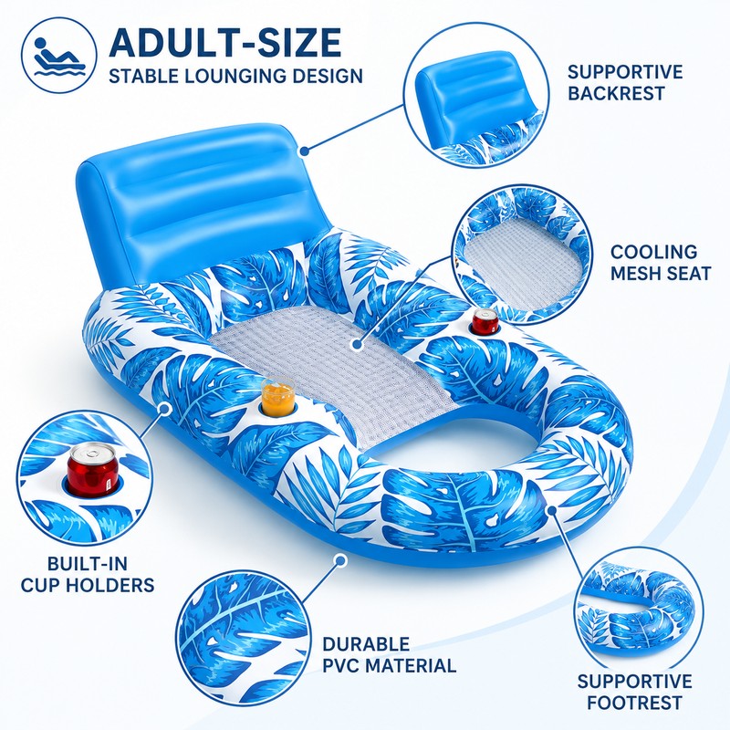 Adult Inflatable Pool Lounger for Swimming – Cooling Mesh Seat,