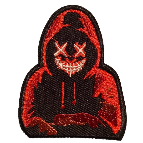 Retro Creepy Horror Red Black Hooded Vendetta Mask 3in Patch