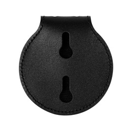 Police Badge Holder, Black Cowhide Universal Badge Holder Belt Clip with Stainless Steel Bead Necklace-Circle