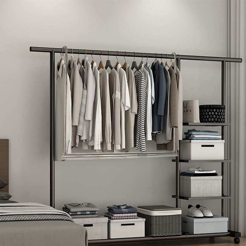 HDbonemu Closet Hanging Rod, Adjustable Width and Height Space-Saving Clothes