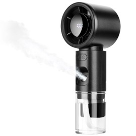 Portable Handheld Misting Fan, 2 in1 Rechargeable Mini Turbo Fans, 5 Speed Adjustable Cooling Hand Fan, Personal Mister Fans with LED Digital Display for Beach, Travel, Outdoor, Office (Black)