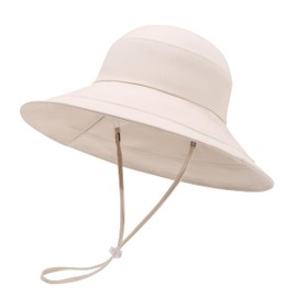 Women Bucket Hat Summer Beach Sun Hats for Women UPF Woman Foldable Floppy Travel Packable UV Hat Cotton Wide Brim Hat (A-Beige)