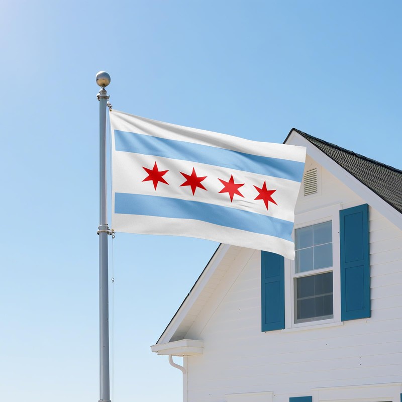 ASUNO Chicago Flag 3 × 5 Feet Polyester Banner with