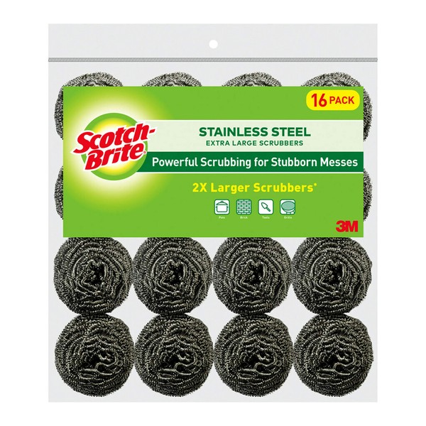 Scotch-Brite Stainless Steel Scrubbers, 16 Scrubbers