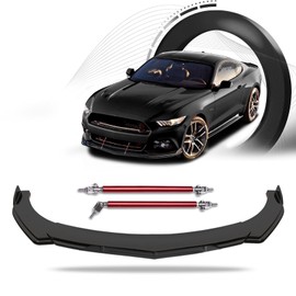 DREAMIZER Universal Front Splitter Lip Chin Spoiler Protector Lip Kitwith 10"-13" Strut Rod(Red) Universal Fit - Gloss Black,Black Tongue