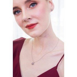 Sterling Silver Genuine or Synthetic Gemstone & White Topaz Oval Crown Necklace, Metal, Cubic Zirconia